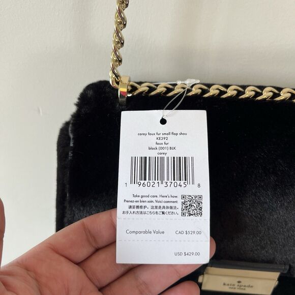 Kate Spade Carey Faux Fur Small Flap Shoulder Bag w/ Chain Leather Strap NWT's - Picture 12 of 15